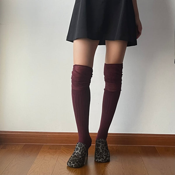 Burgundy Cotton Over the Knee Socks