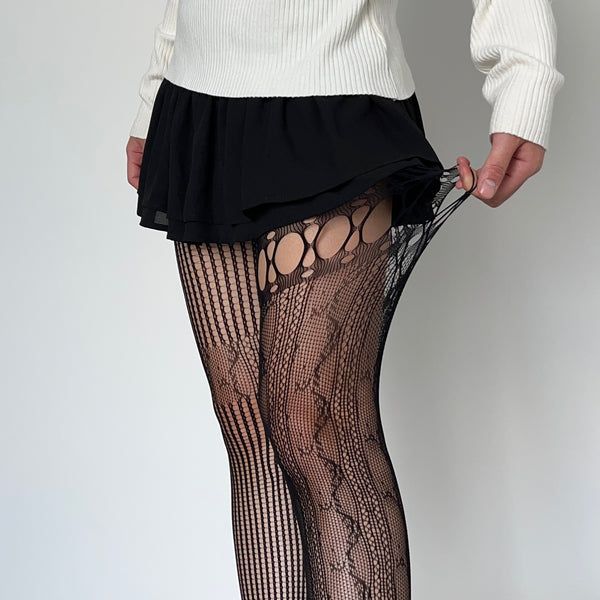 Black Asymmetric Fishnet Tights