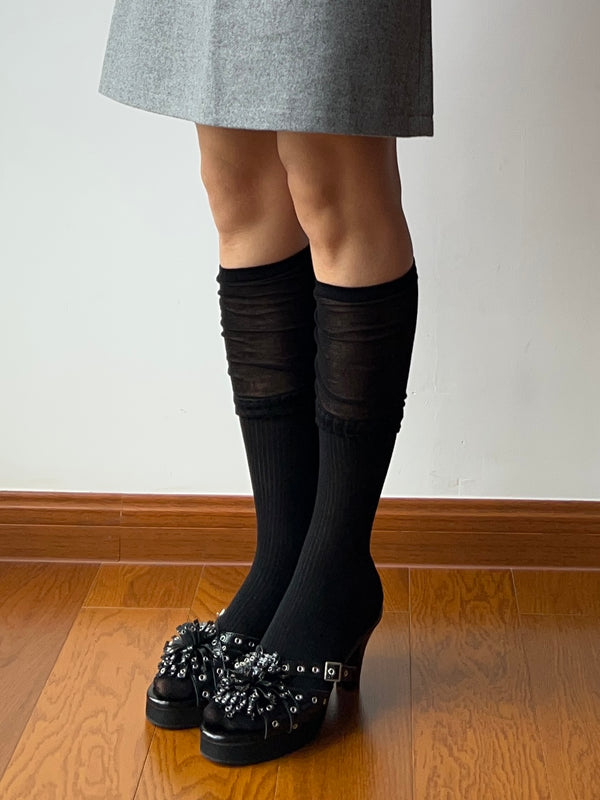 Black Cotton Knee High Socks