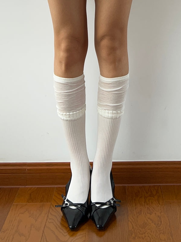 White Cotton Knee High Socks