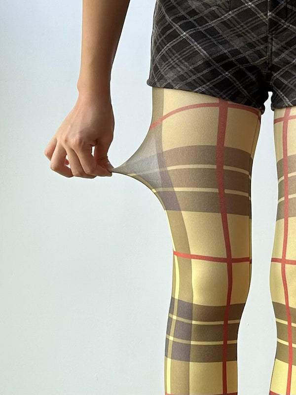 Yellow Stripe Pattern Velvet Tights