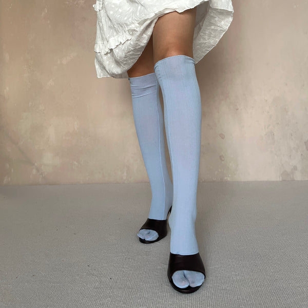 Blue Spilt Toe Textured Cotton Over the Knee Socks