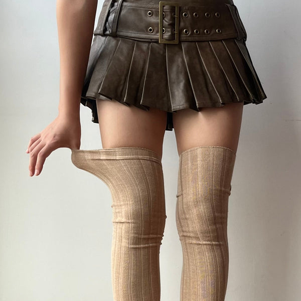 Khaki Wool Blend Over the Knee Socks