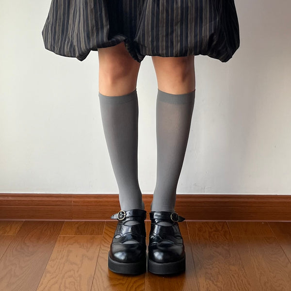 Grey Velvet Knee High Socks