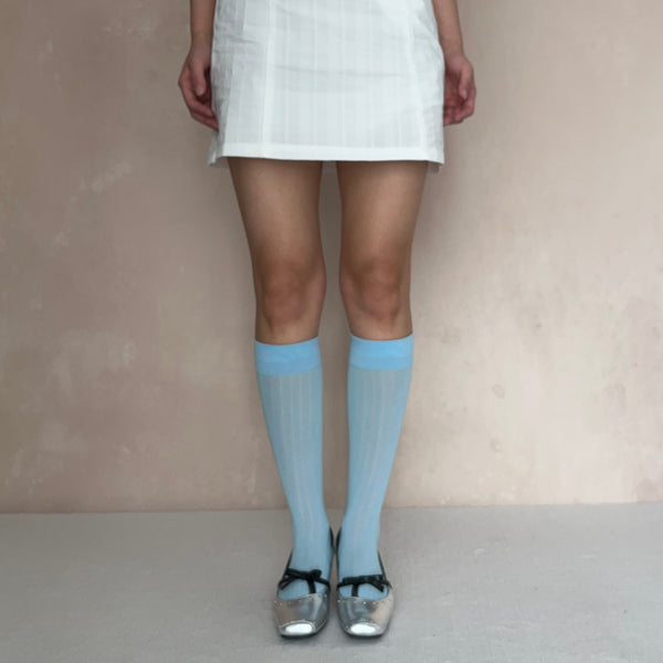 Baby Blue Cotton Knee High Socks