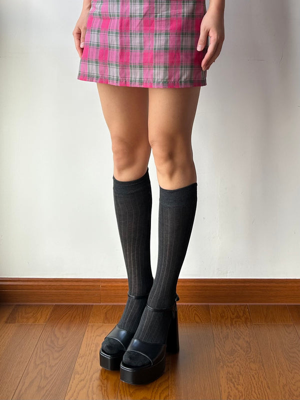 Dark Grey Cotton Knee High Socks