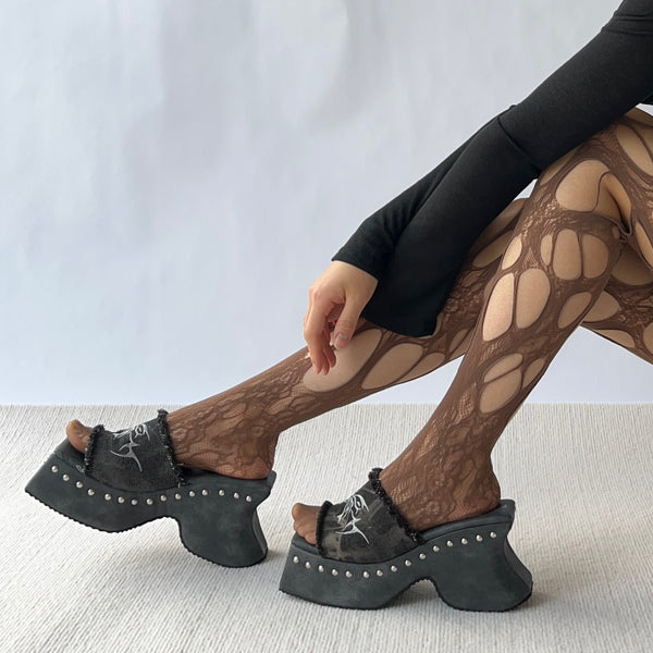 Brown Ripped Fishnet Tights