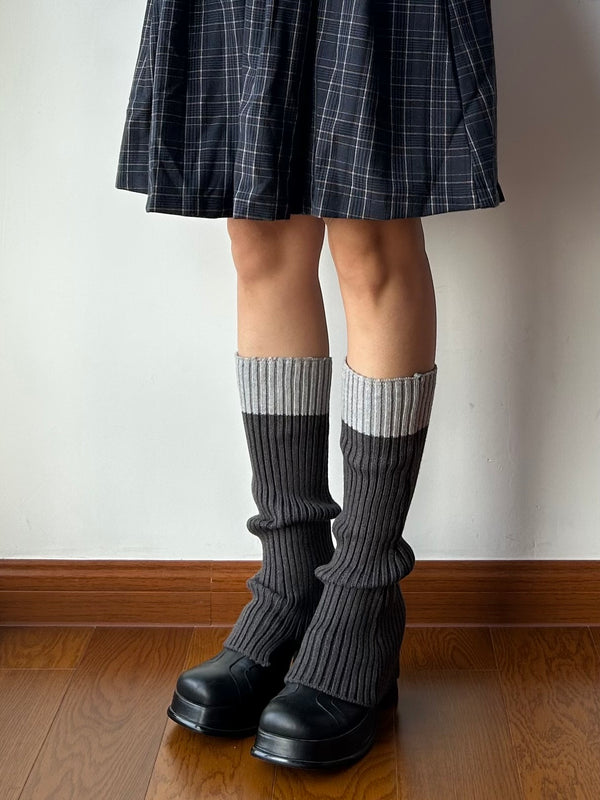 Grey Contrasting Knitted Leg Warmers