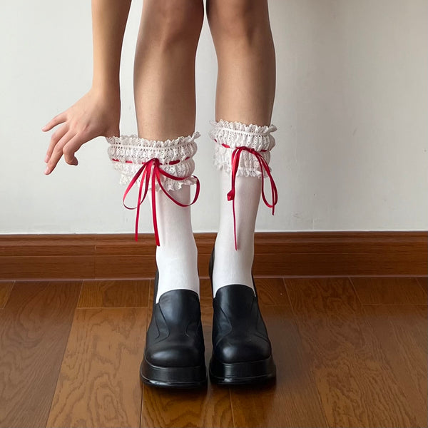 White Ruffle Cotton Crew Socks