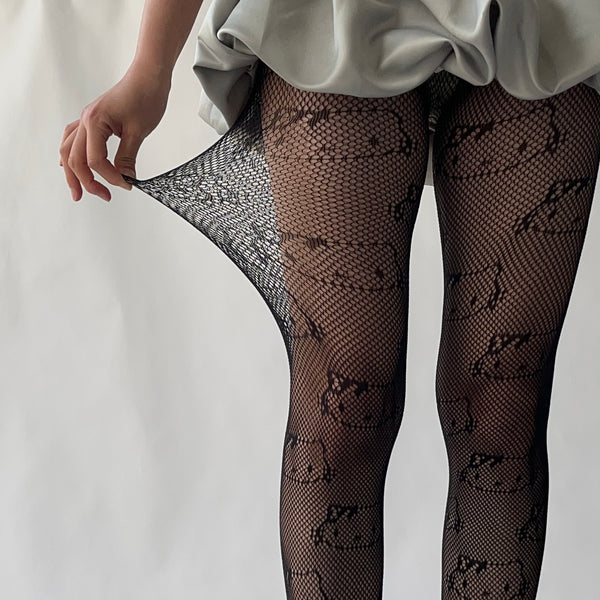 Black Hello Kitty Pattern Fishnet Tights