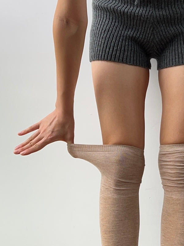 Khaki Wool Blend Over the Knee Socks