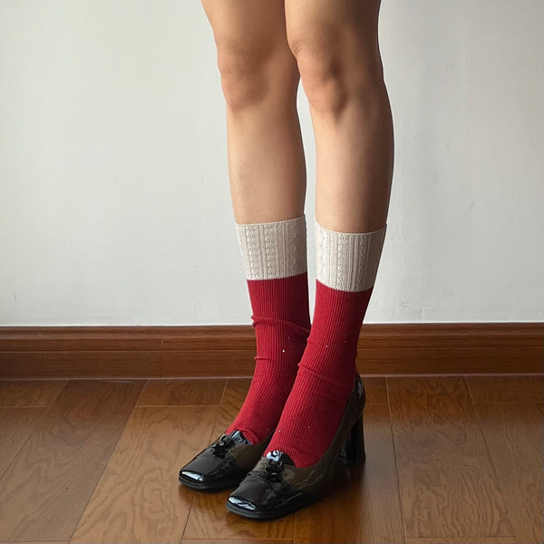 Red Contrasting Crew Socks