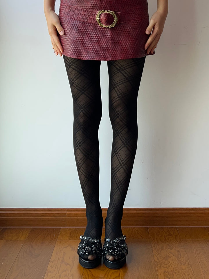 Black Cross Check Pattern Sheer Tights – Moody MuMu