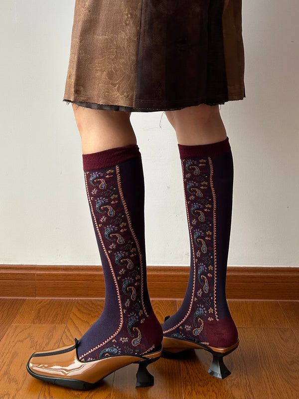 Vintage Inspired Embroidered Knee High Socks