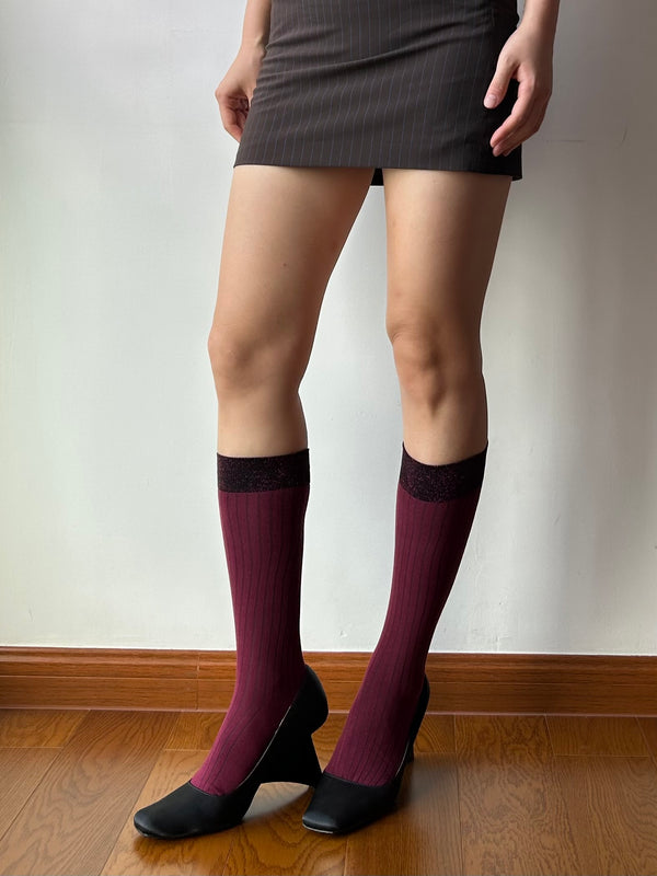 Burgundy Cotton Knee High Socks