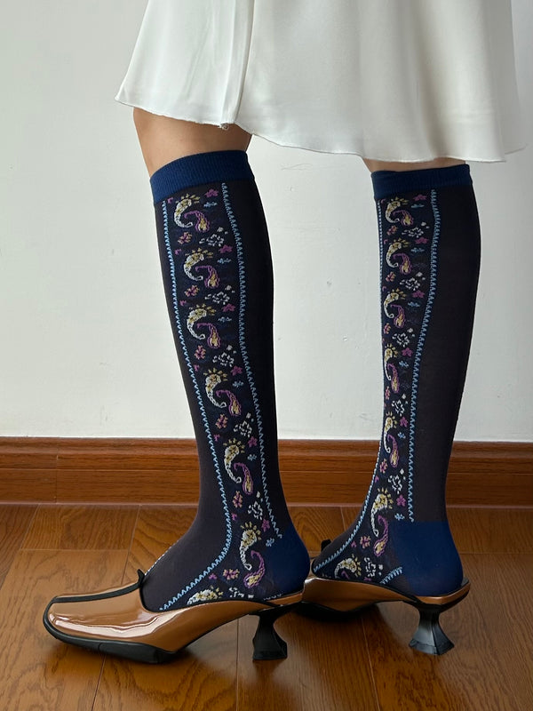 Vintage Inspired Embroidered Knee High Socks