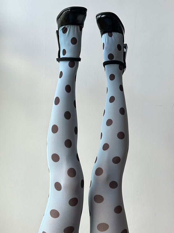 Blue Polka Dots Print Velvet Tights