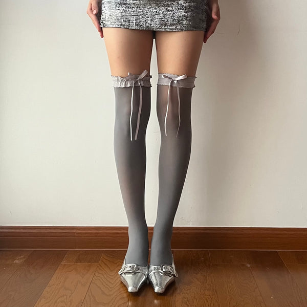 Grey Ruffle Over the Knee Socks