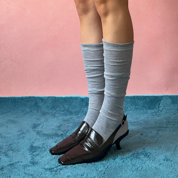 Grey Cotton Knee High Socks