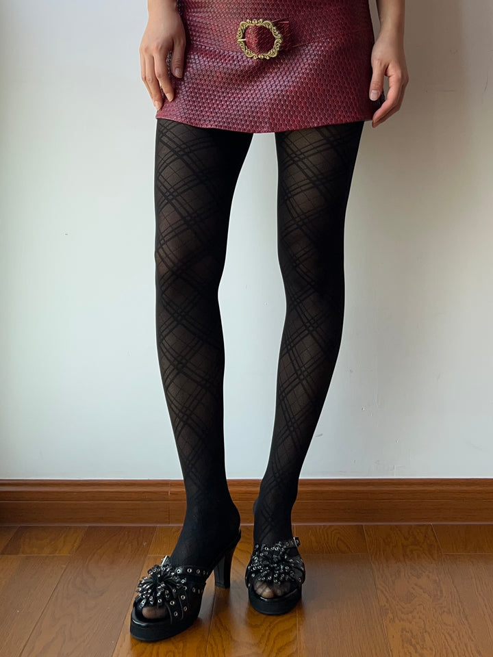 Black Cross Check Pattern Sheer Tights – Moody MuMu