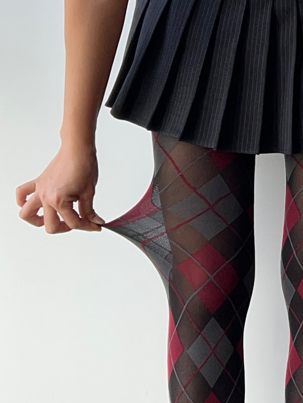Vintage Style Red Check Pattern Tights