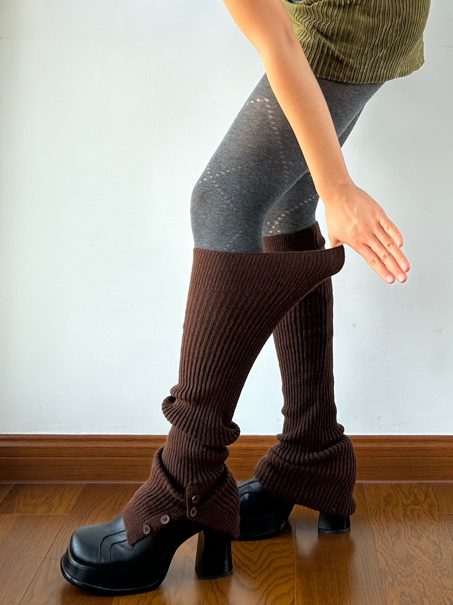 Coffee Button Deco Leg Warmers – Moody MuMu