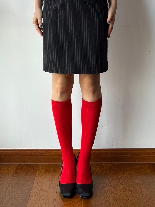 Red Cotton Knee High Socks