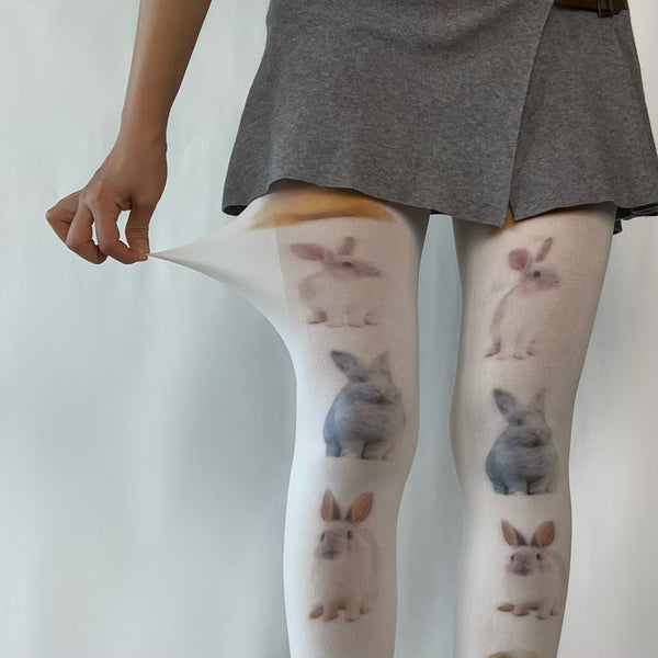 White Animal Print Velvet Tights