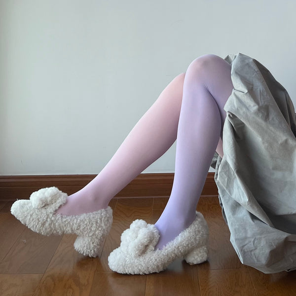 Pink+Purple Colourblock Velvet Tights