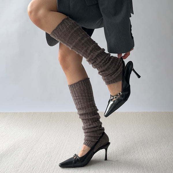 Brown Trimmed Knitted Leg Warmers