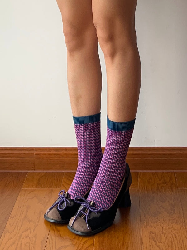Fuchsia Combed Cotton Crew Socks