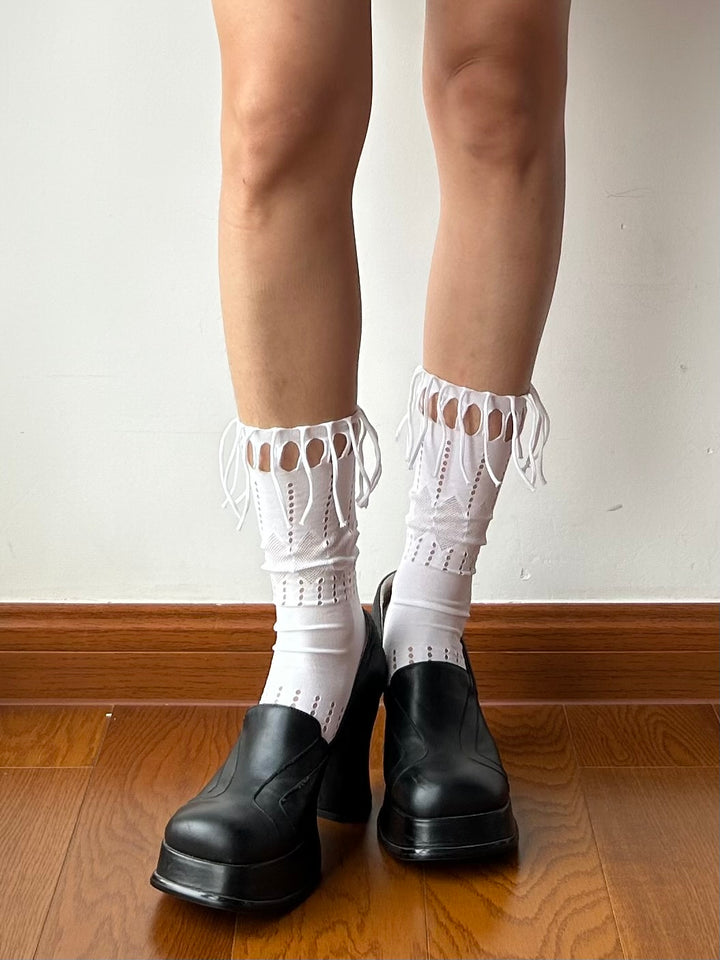 White Tassel Ripped Crew Socks – Moody MuMu