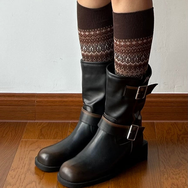 Brown Vintage Inspired Combed Cotton Knee High Socks