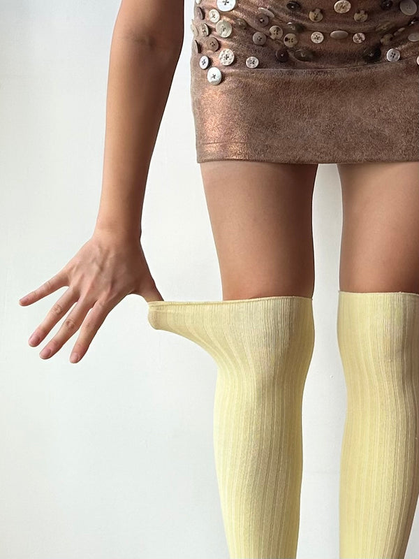 Creamy Yellow Over the Knee Socks