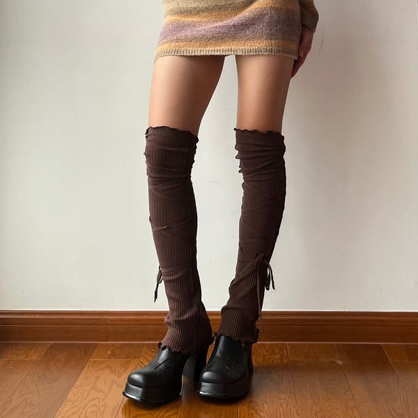 Brown Lace Up Leg Warmers