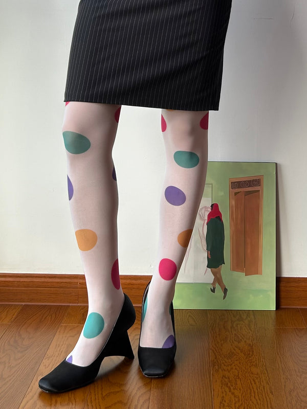 Polka Dots Print Velvet Tights