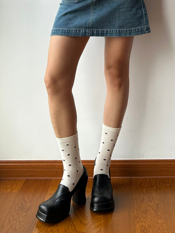 White Polka Dots Crew Socks