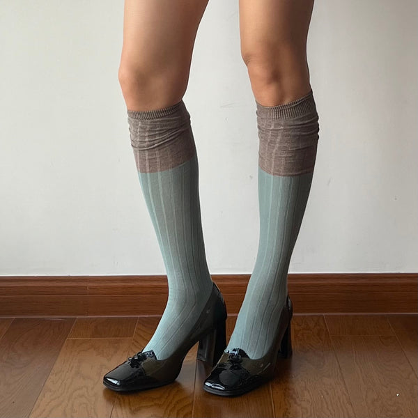 Coffee+Mocha Contrasting Over the Knee Socks