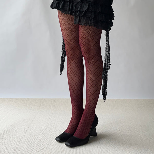 Red Check Pattern Fishnet Tights