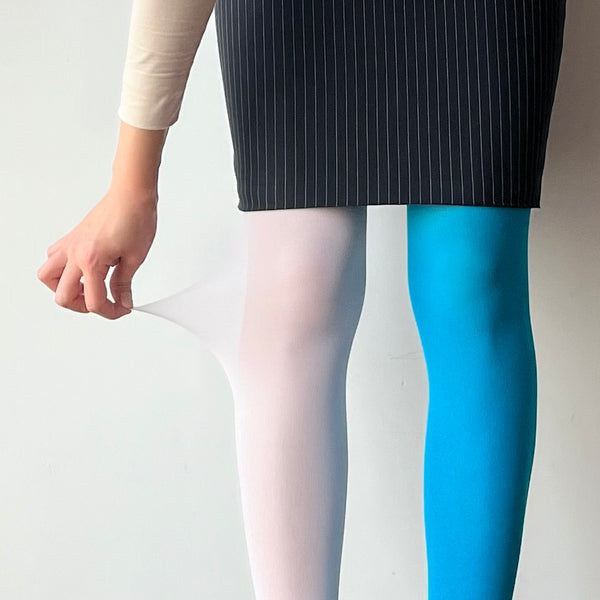 White+Blue Colourblock Velvet Tights