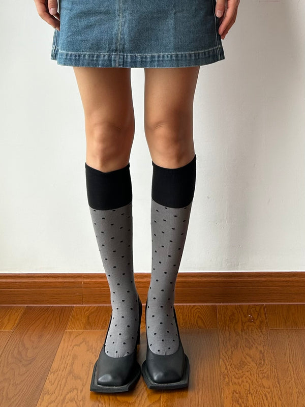 Grey Polka Dots Knee High Socks