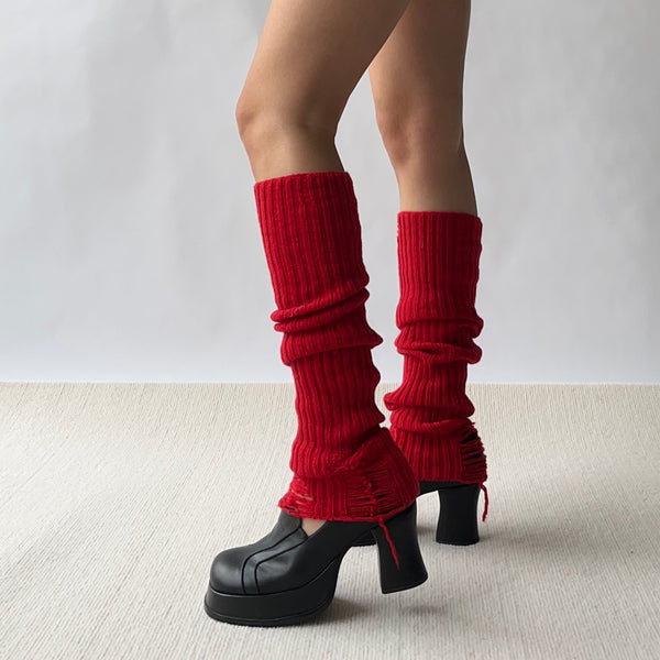 Red Wool Blend Knitted Leg Warmers