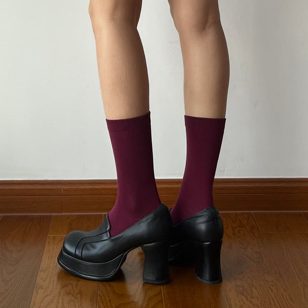 Burgundy Cotton Crew Socks