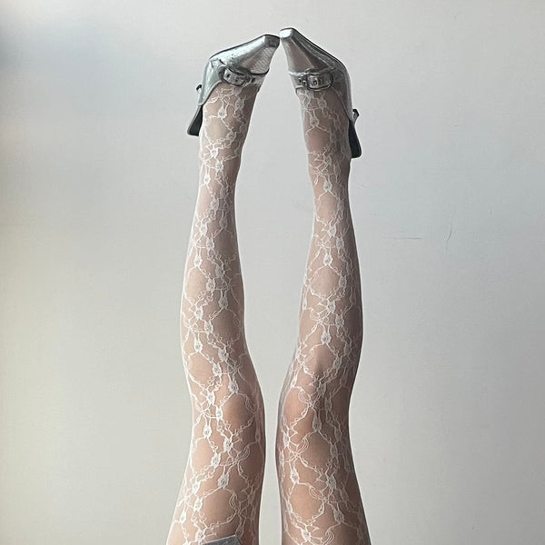 White Floral Lace Tights