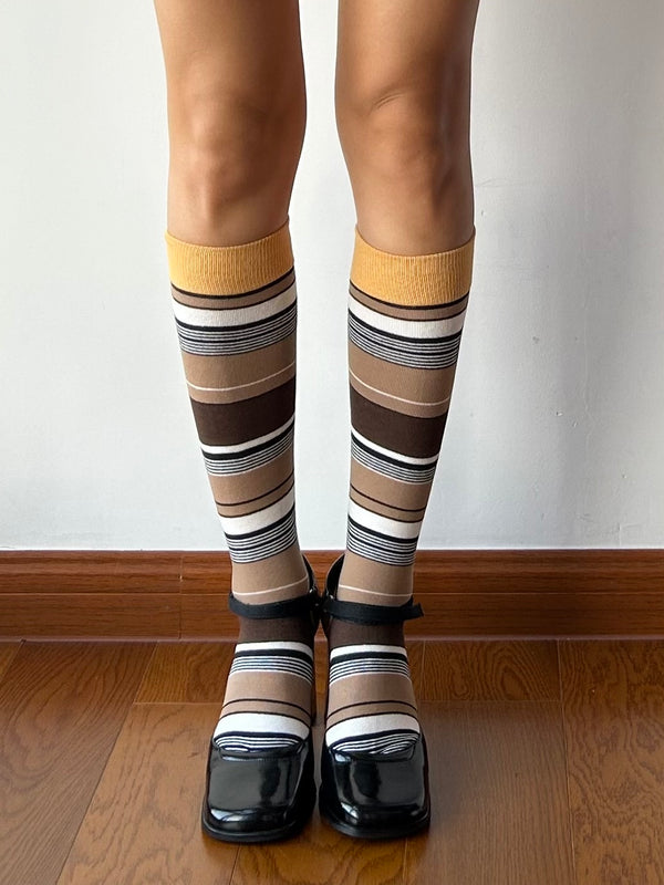 Yellow Stripe Cotton Knee High Socks
