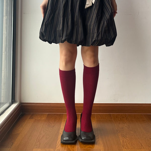 Red Wool Blend Knee High Socks