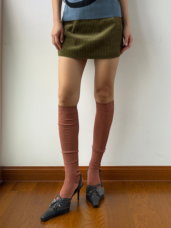 Brown Nylon Over the Knee Socks