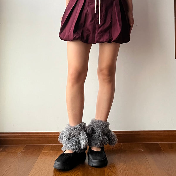 Grey Fluffy Puppy Leg Warmers