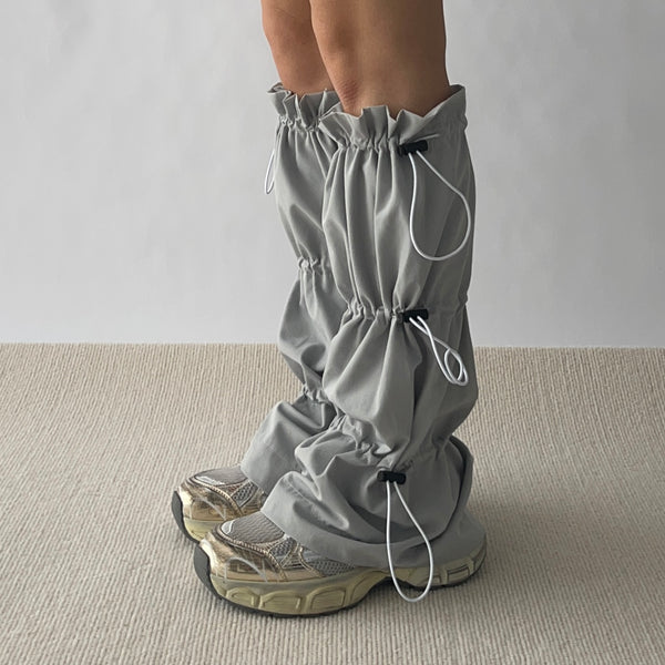 Grey Drawstring Leg Warmers