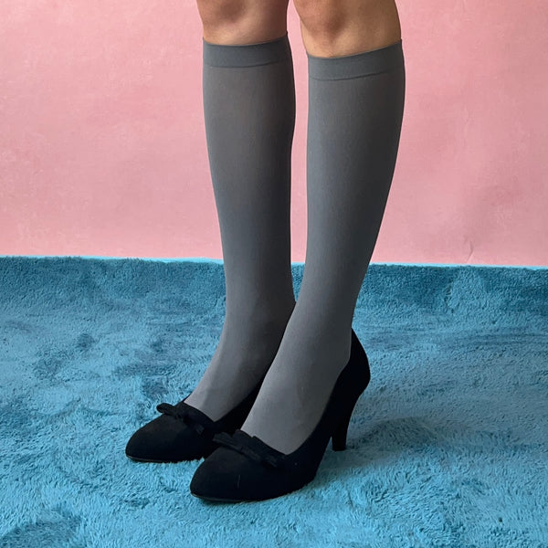 Grey Velvet Knee High Socks